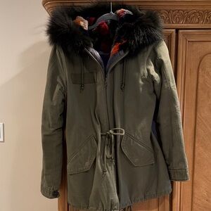 Olive Green Parka with Black Fur Hood